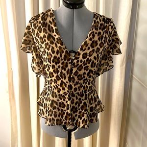 Mango flutter sleeve cheetah blouse size 4
